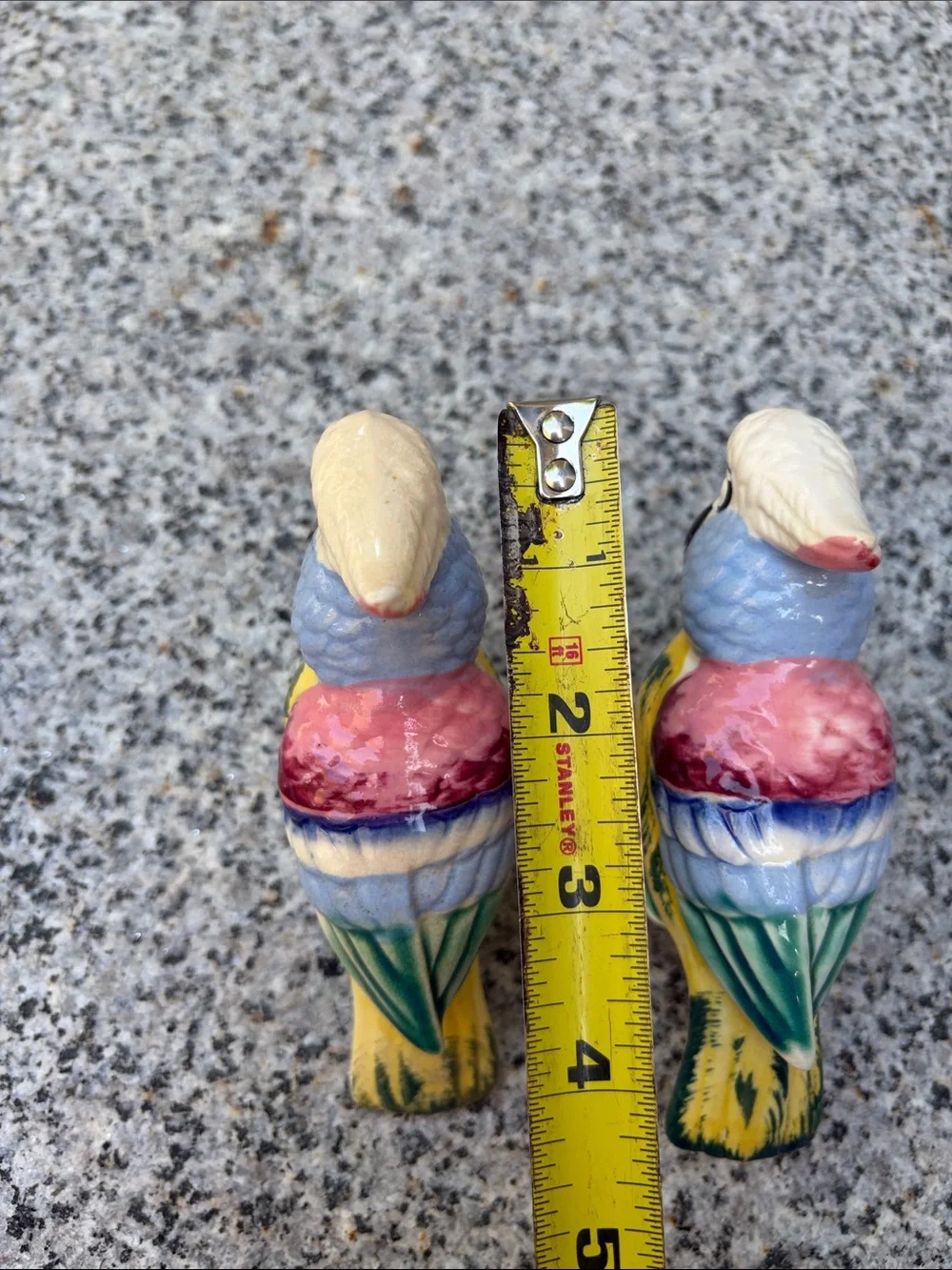 Pair of Ceramic Parakeet Bird salt and pepper shakers in Yellow & Multicolor